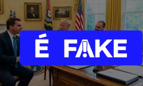 Agência de checagem confirma que foto de Flávio Bolsonaro com Donald Trump na Casa Branca foi forjada por IA